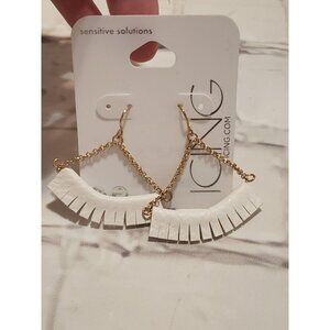Nwt Icing Dangle White Faux Leather Fringe Earrings Hook Back Pierced Ears